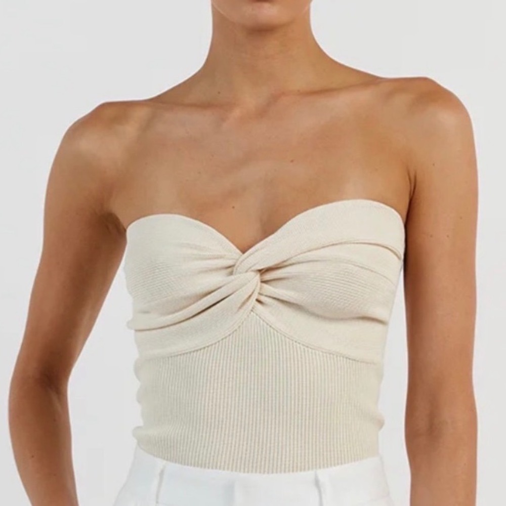 DISSH Anika Knit Tube Top Strapless Twist Front Ribbed Cream - 6